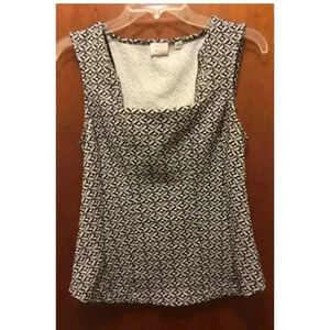Woman ANTHROPOLOGIE POSTMARK Black White Print Sleeveless Tank Top Shirt Small